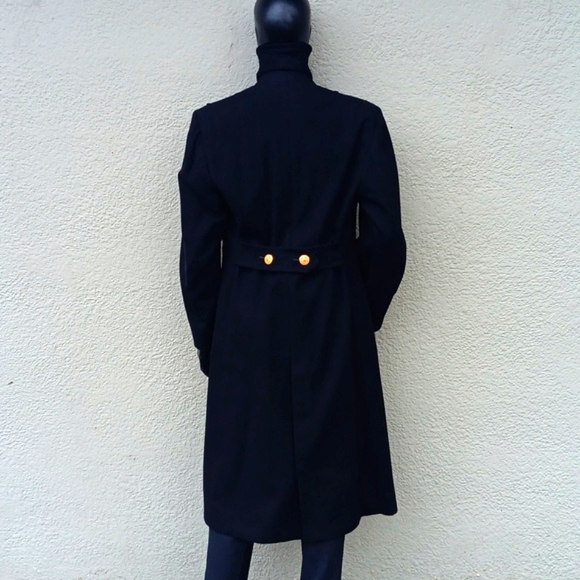 CLOTHING SUPPLY MEN'S VINTAGE BLACK PURE WOOL DOUBLE BREASTED TRENCH - Picture 12 of 17